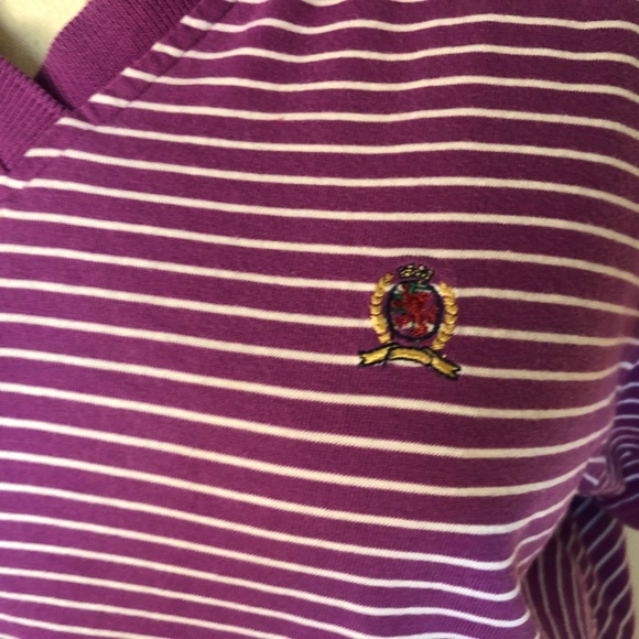 Pullover Purple Striped Tommy Hilfiger Short Sleeved Large - Picture 4 of 8